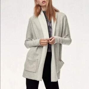 Aritzia Babaton Beekman Cashmere Wool Cardigan Sweater  Grey Oatmeal Sz Medium